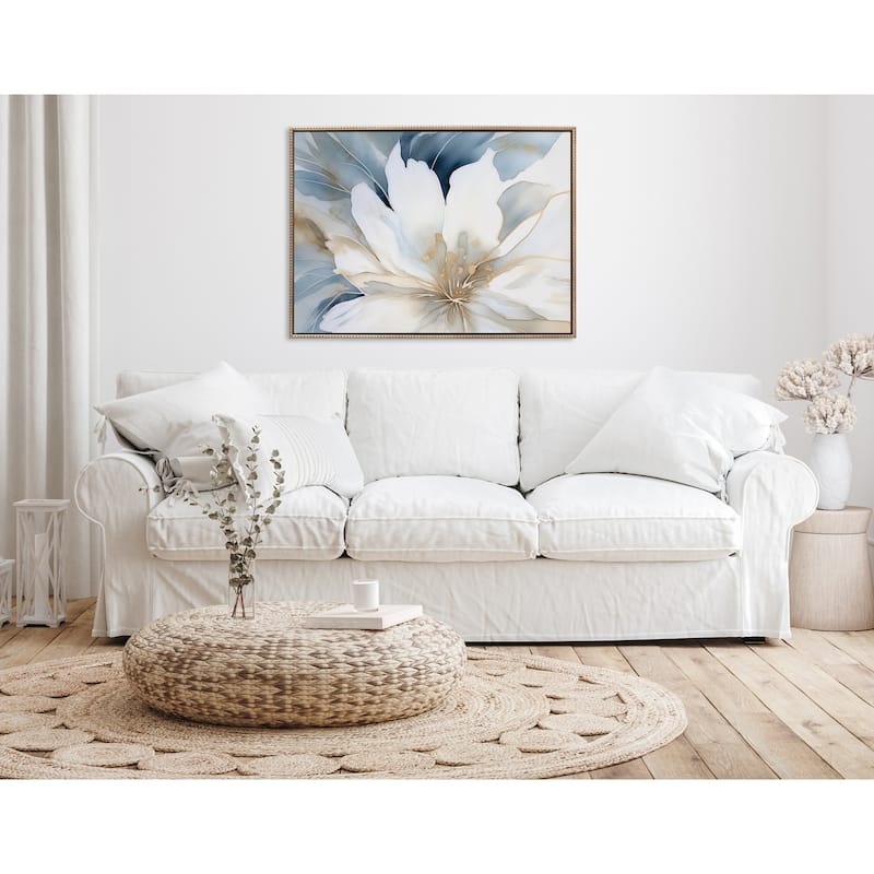 Sylvie Beaded Glam Floral Framed Canvas by Creative Bunch Studio