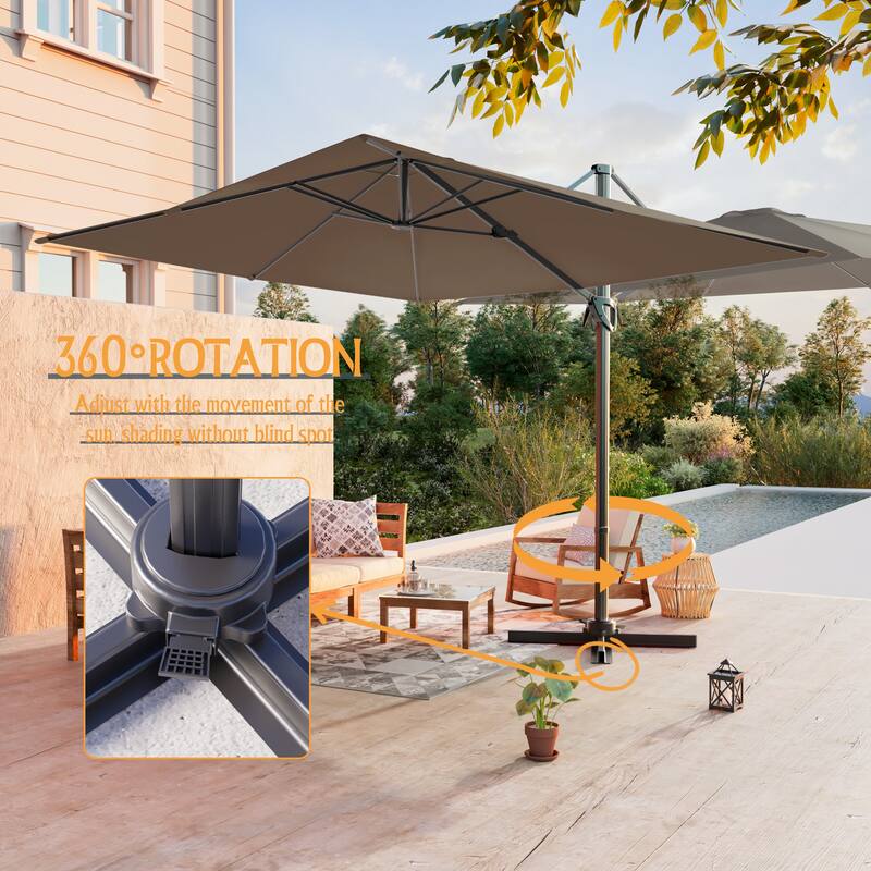 LIVOOSUN 10x8FT Rectangle Cantilever Umbrella Patio Offset Umbrella For Outdoor Space, Solution-Dyed Fabric, 360° Rotation