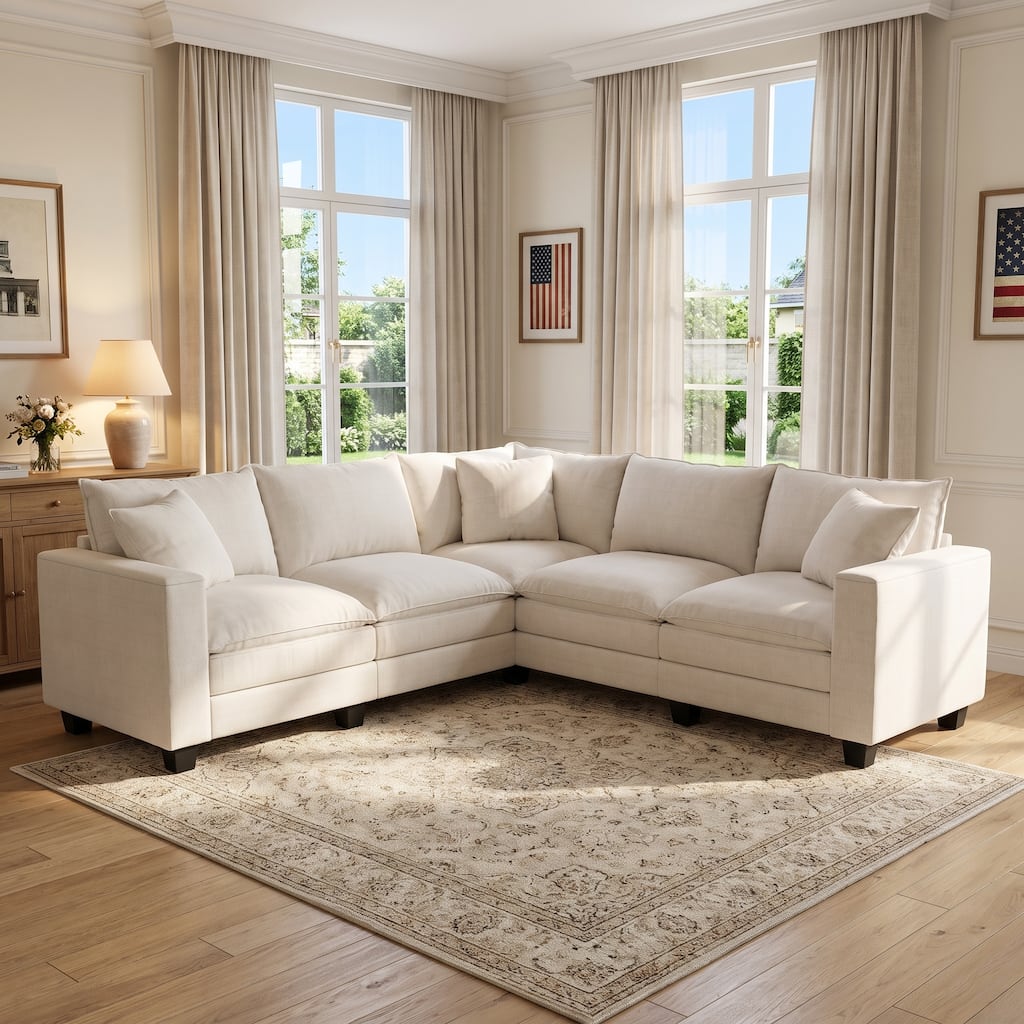 GDFStudio - Chenille L-Shaped 97" 5-Seater Sectional Sofa with Armrest Storage