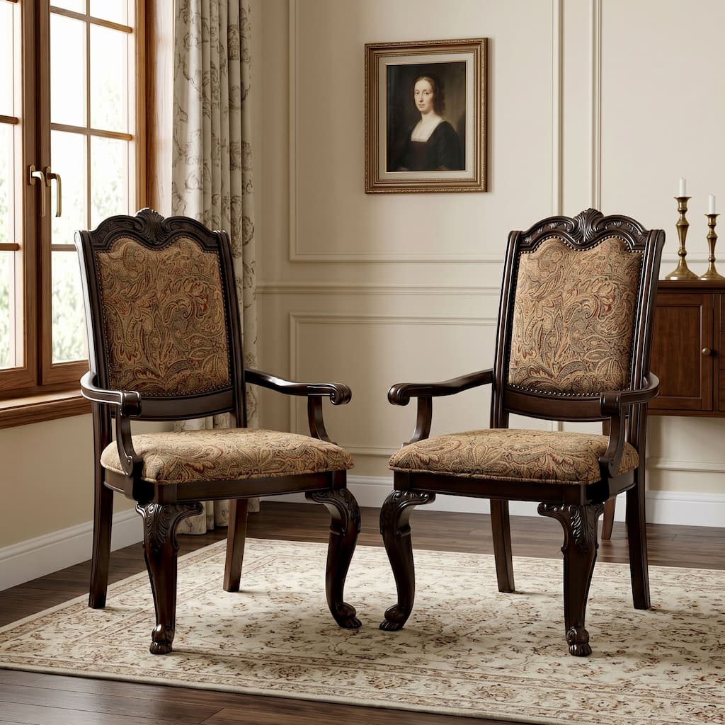 Furniture of America Kova Traditional Cherry Fabric Formal Arm Chairs (Set of 2)