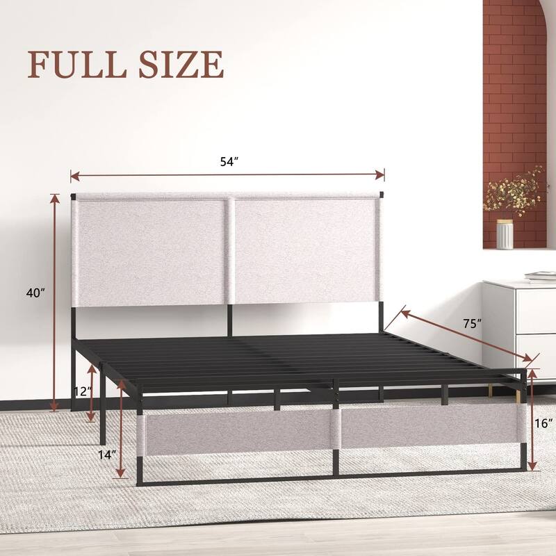 Twin Size Upholstered Platform Bed Frame with Adjustable Headboard, No Box Spring Needed with Sturdy Wooden Slats Support