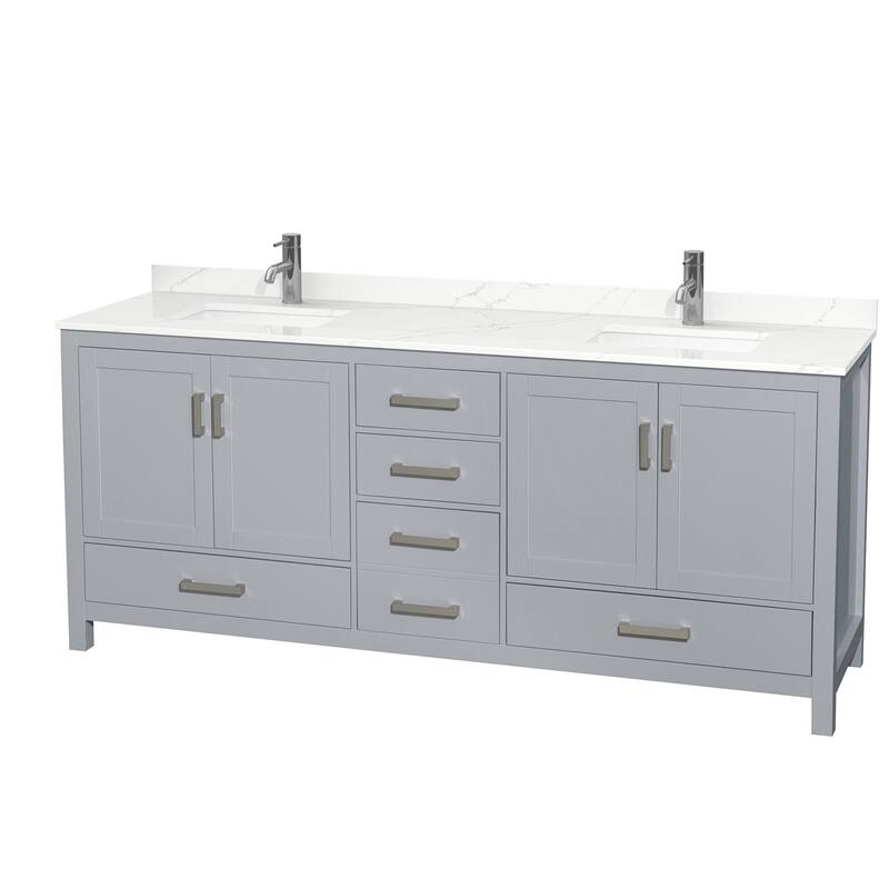 Wyndham Collection WCS141480D-QTZ-UNSMXX Sheffield 80" Free Standing - Gray / Giotto Quartz Top / Brushed Chrome Hardware