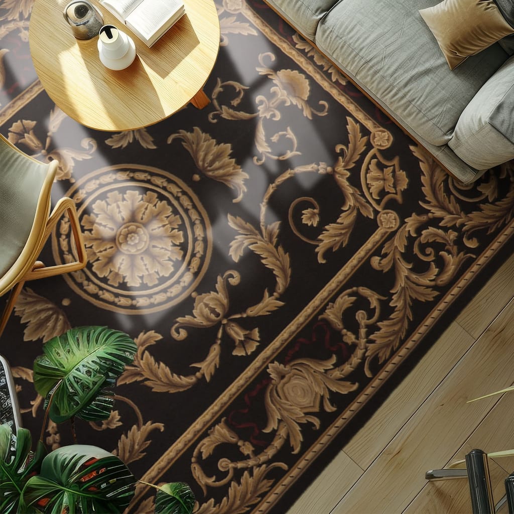 8'9''x12 Hand Woven Wool Chocolate French Aubusson Flatweave Area Rug - 8' 9'' x 12'