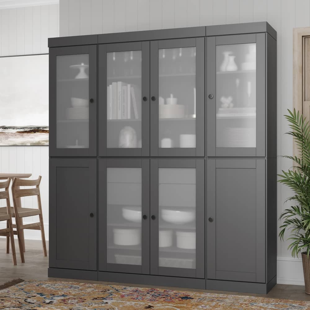 Palace Imports 100% Solid Wood 65" Pantry Cabinet with Frosted Glass, Shaker Doors, 2-Drawers and Adjustable Shelves