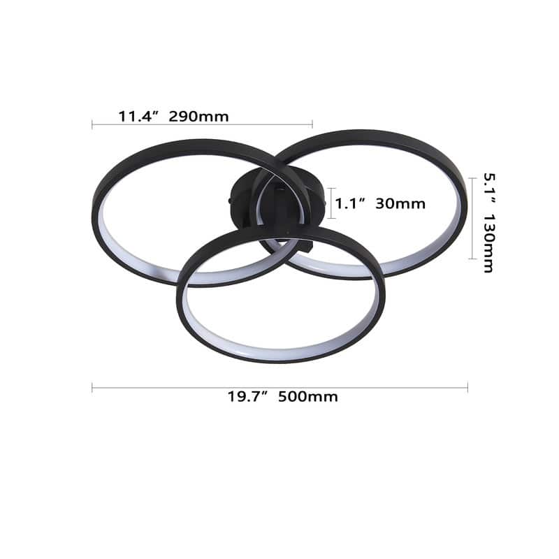 20" Contemporary Black LED Ceiling Fixture – Three-Tier Ring Flush Mount Light for Living Spaces .