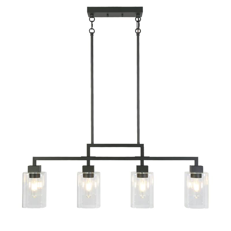Mid-Century Modern 4-Light Black Chandelier Glass Island Lights for Dining Room - L 34.4" x D 4.3" x H 12"
