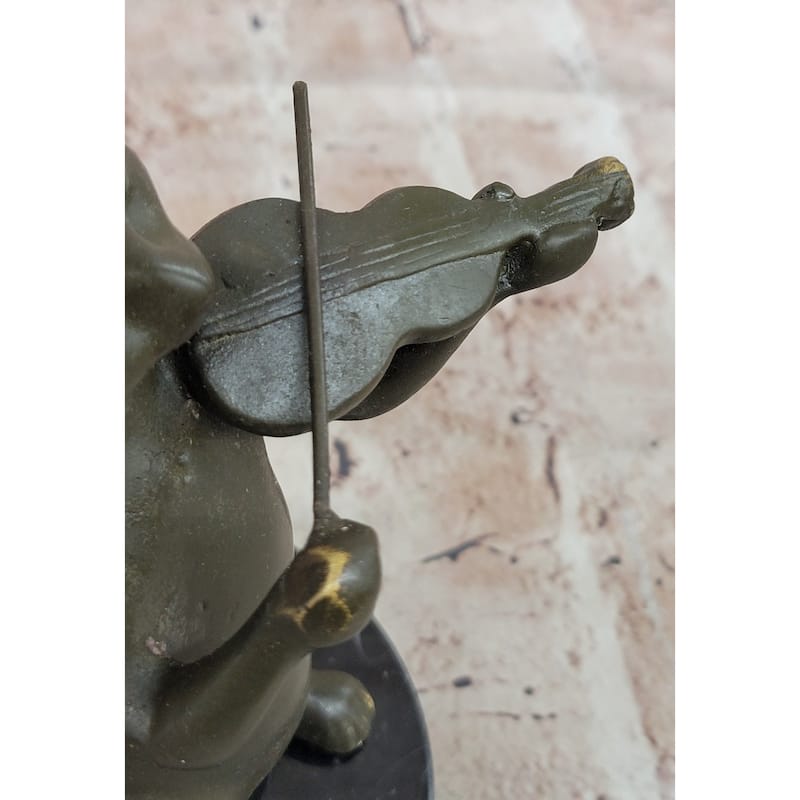 Bronze Cat Playing Violin – Musical Feline Statue On Marble