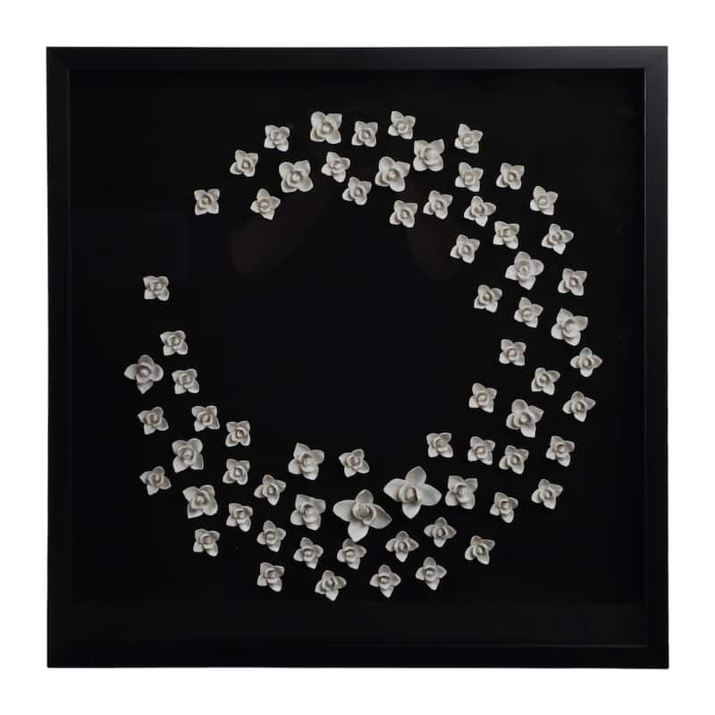 Resin Canvas Art Circular Floral Pattern Framed Wall Decor - 30" White