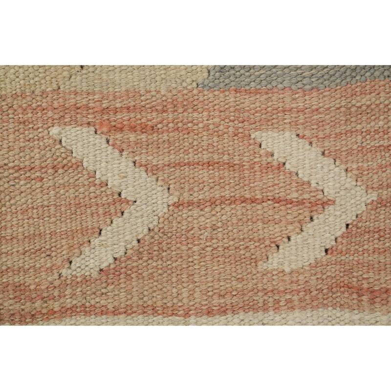 Hand Woven Oriental 100% Wool Carpet Southwestern Tribal Beige & Ivories Kilim Area Rug - 9' 2'' X 6' 2''