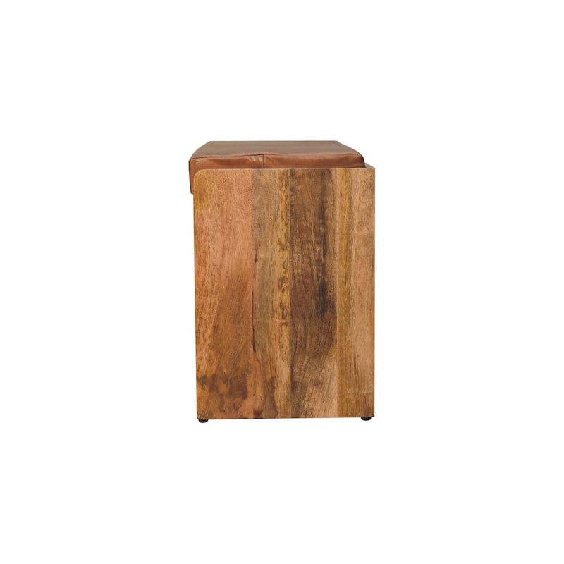 Artisan Furniture Solid Wood Buffalo Hide Pull out Oak-ish Shoe Storage Bench, Brown