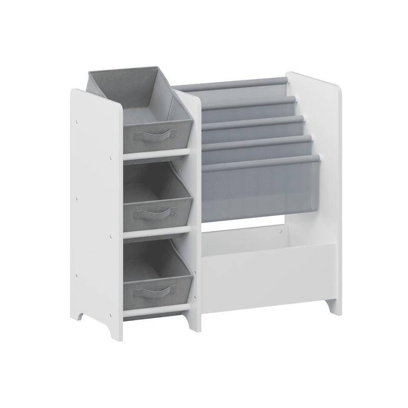 Multifunctional 4 Tier Kids Book Shelf with 3 Collapsible Fabric Drawers