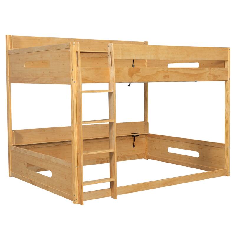 Queen over Queen Bunk Bed with Storage Shelves & Built-in USB Ports, Heavy Duty Metal Frame