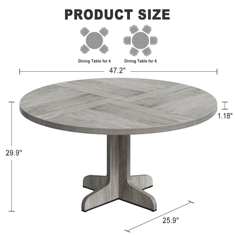 47 Inch Round Dining Table, Farmhouse Wood Dining Table