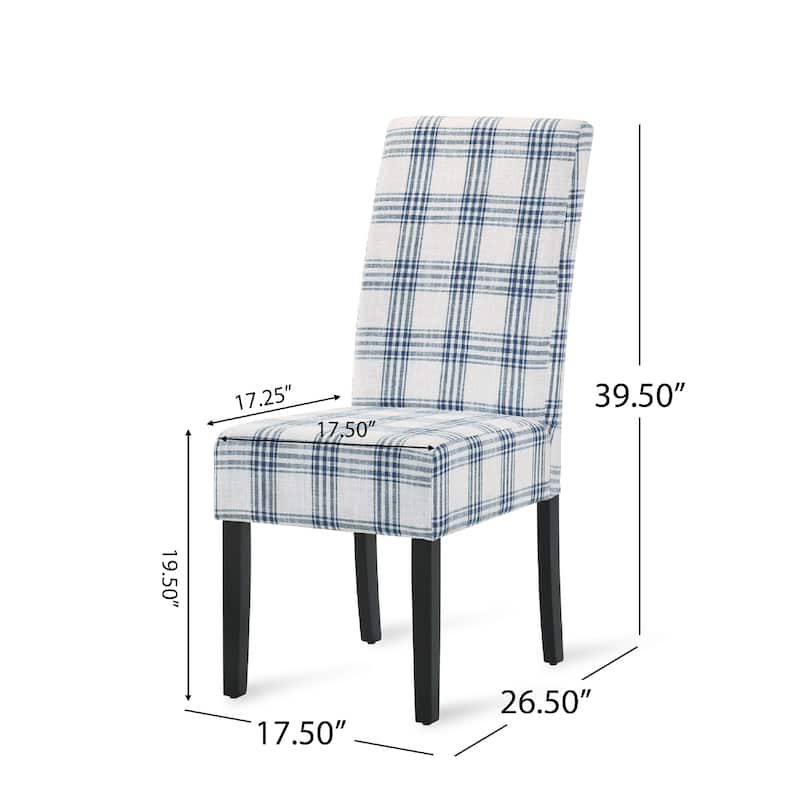 Cini Dining Side Chair Set of 2, Blue Cream Fabric, Black Wood Legs