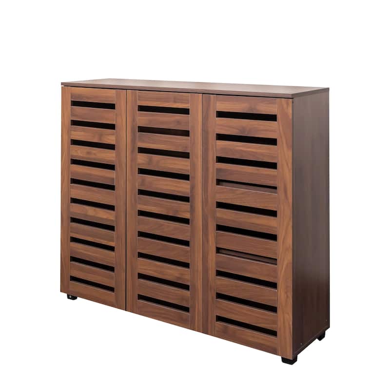 GDF Studio - Aston Modern Wooden Shoe Storage Cabinet with Adjustable Shelves and Louvered Doors