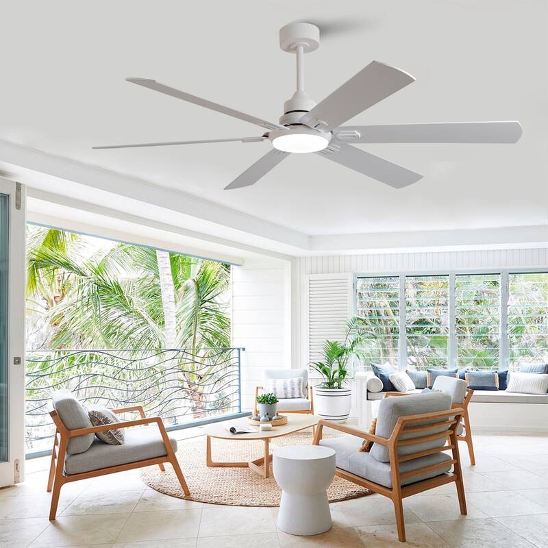 Smart 60" Indoor/Outdoor Ceiling Fan with Light, Dual Finish Black/Walnut 6-Blade, Remote Control, Dimmable LED
