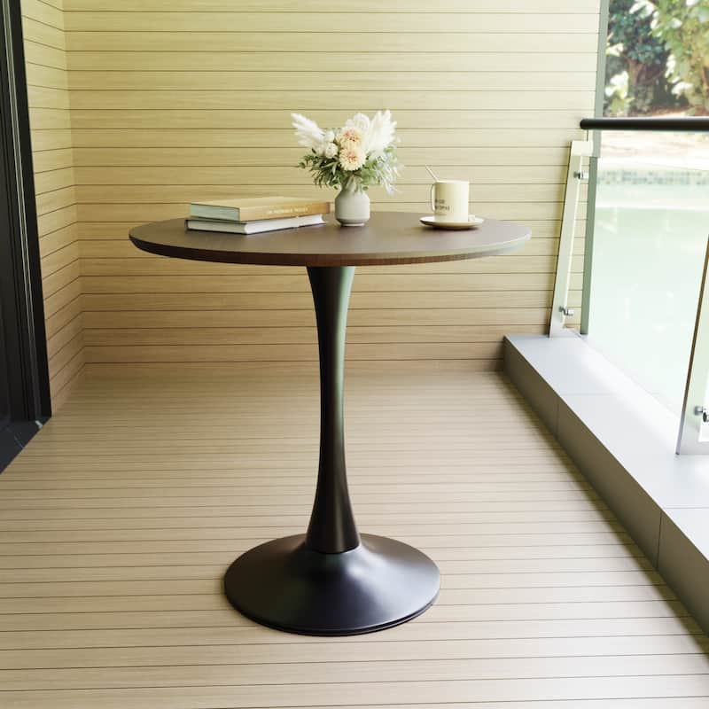 Walnut color Round Dining Table, 31.5" Tulip Table Kitchen Dining Table 2-4 People with MDF Table Top & Pedestal Base