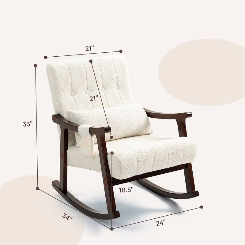 AVAWING Upholstered Rocking Chair with Massage Lumbar Support