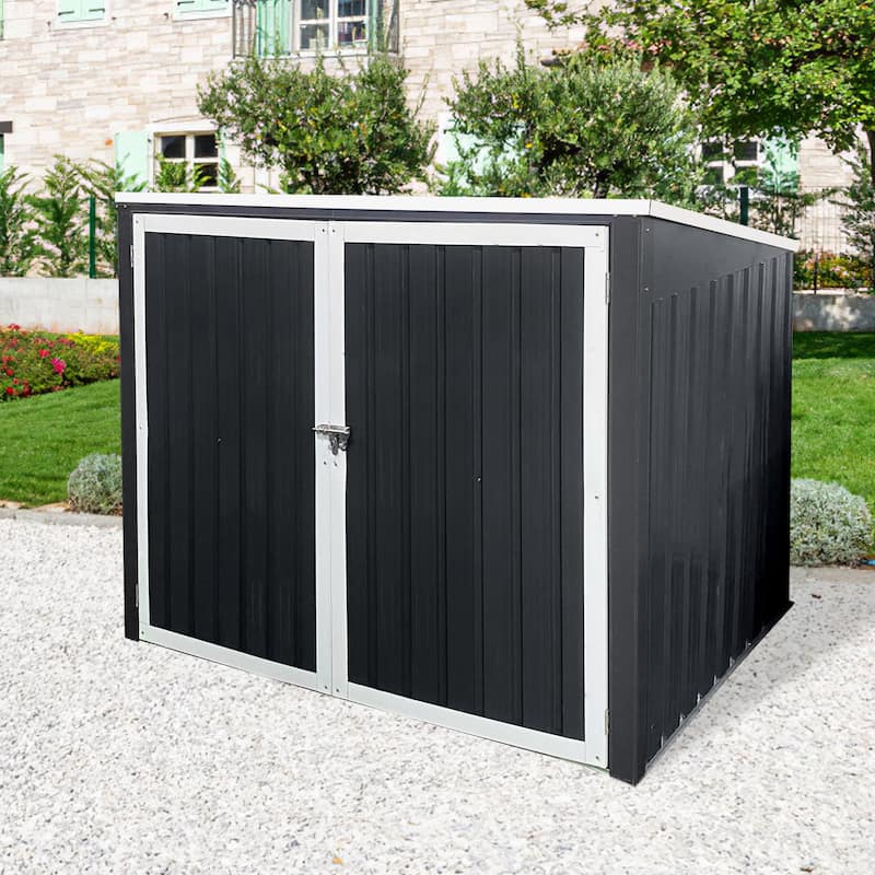 Grey Metal Outdoor Garbage Bin Shed