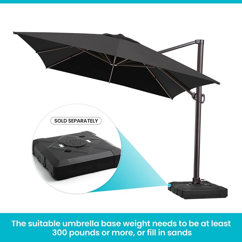 10x13FT Patio Cantilever Umbrella Outdoor Offset Umbrella 360-Degree Rotation with No Base