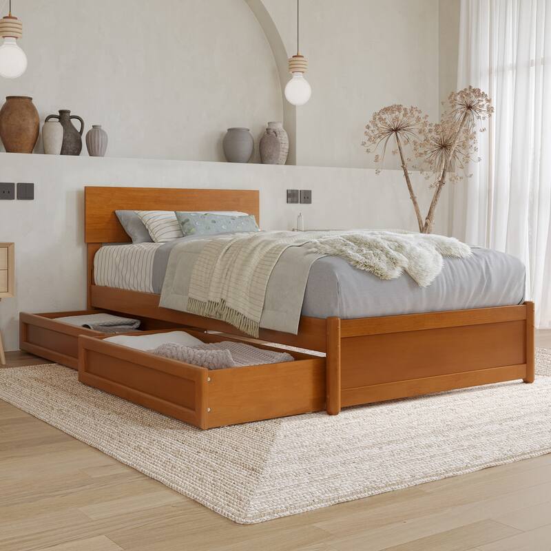 Wesley Platform Bed with Panel Footboard and Storage Drawers - Light Toffee - Twin XL