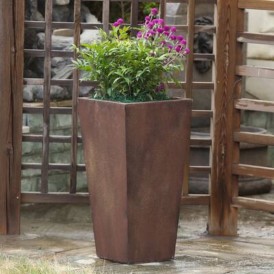 Rustic Brown MgO Tall Tapered Planter with Drainage Hole and Plug - 24.2" H x 12.6" W x 12.6" D