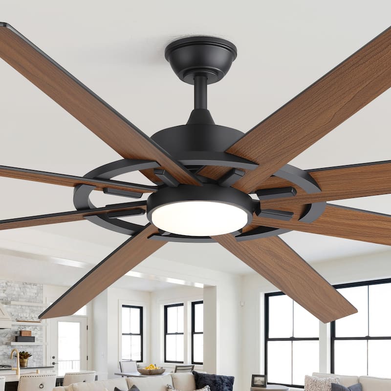 72" Large Ceiling Fan with 3CCT Dimmable LED Light and Remote(8 Reversible Blades） - Remote