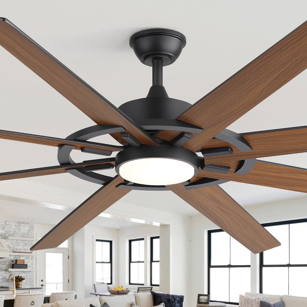 72" Large Ceiling Fan with 3CCT Dimmable LED Light and Remote(8 Reversible Blades）