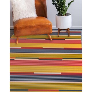 RETRO COLOR BLOCK STRIPE RED AND GOLD Area Rug By Kavka Designs - Bed ...