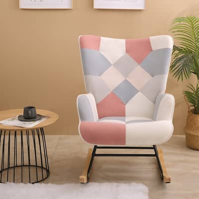 Rocking Chair, Mid Century Fabric Rocker Chair with Wood Legs