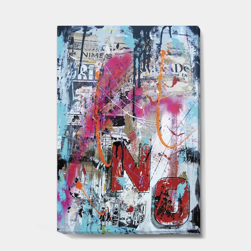 Designart "Old Style Newspaper Street Art Collage IX" Modern & Contemporary Canvas Artwork Print