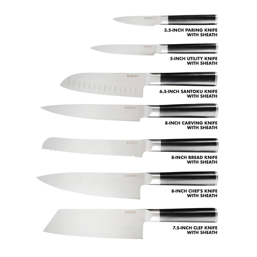 Babish High-Carbon 1.4116 German Steel 14 Piece Full Tang Forged Knife Set W/ Sheaths