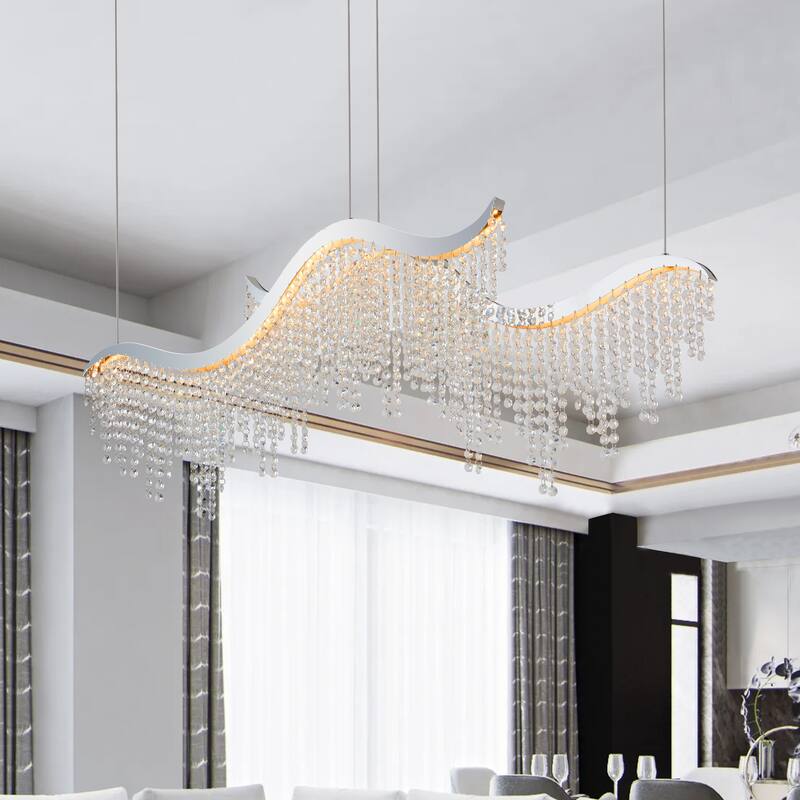 Modern Wave LED Crystal Chandelier, Adjustable Height