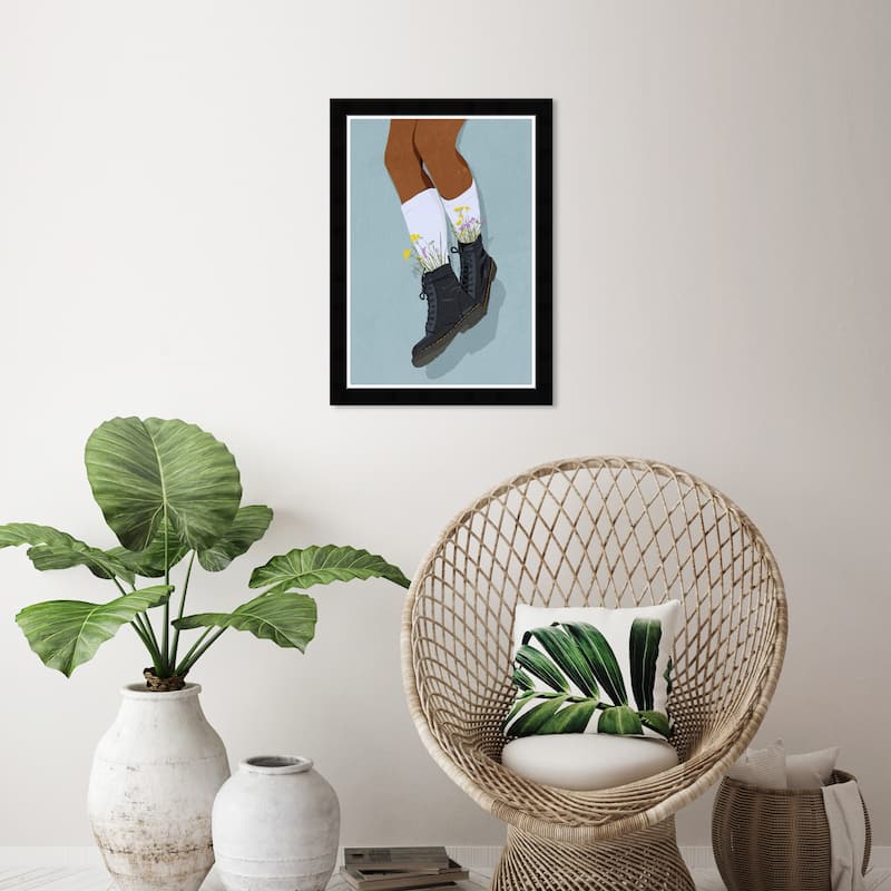 Wynwood Studio Prints Fashion and Glam There collecting flowers Blue and Light Blue Modern & Contemporary Wall Art Canvas Print - Black