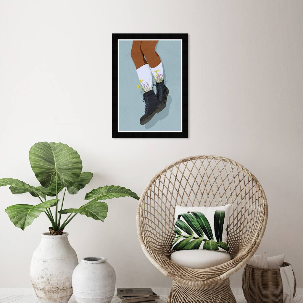 Wynwood Studio Prints Fashion and Glam There collecting flowers Blue and Light Blue Modern & Contemporary Wall Art Canvas Print