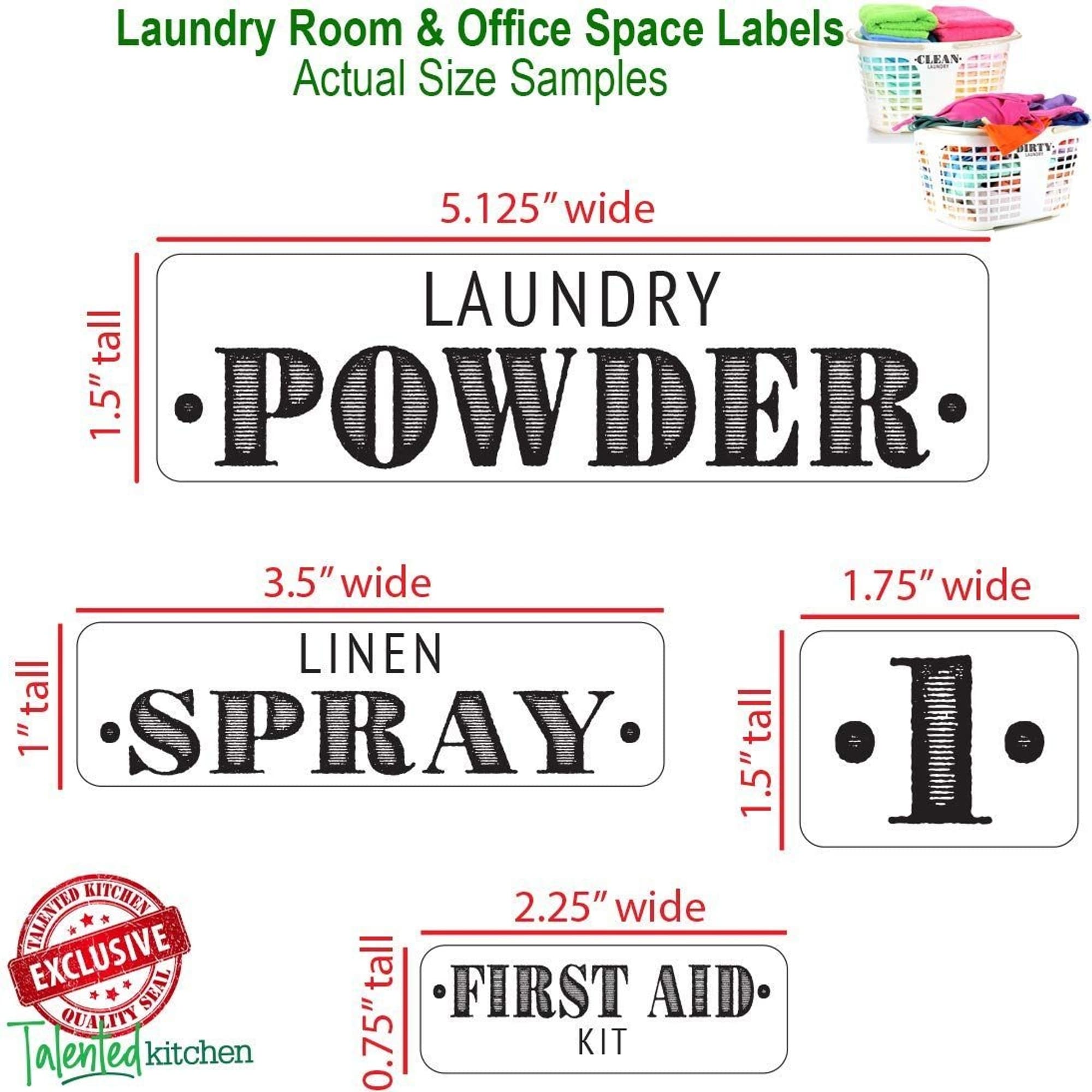 144 Minimalistic Laundry Room Labels for Glass Jars, Preprinted