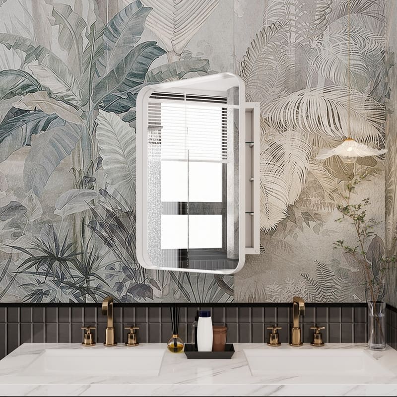 Metal Bathroom Wall Cabinet with Mirror and Adjustable Shelves