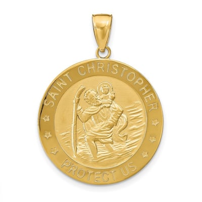 Curata 14k Yellow Gold 18" 24mm Saint Christopher Medal Pendant Necklace