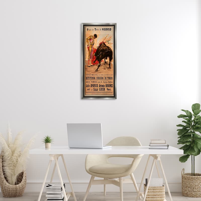 Stupell Great Bullfight Antique Advertisement Framed Floater Canvas Wall Art Design By Marcus Jules
