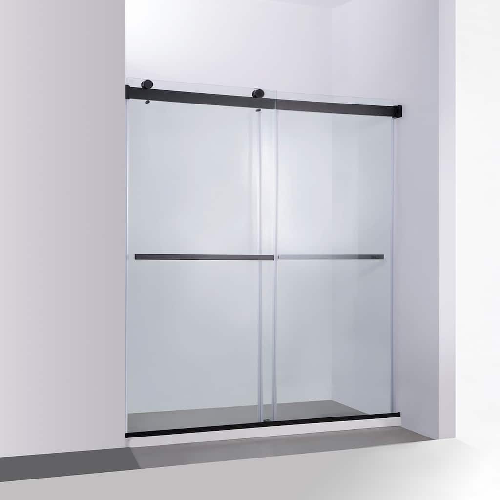 Spezia 68" W x 76" H Sliding Frameless Shower Door in Matt Black