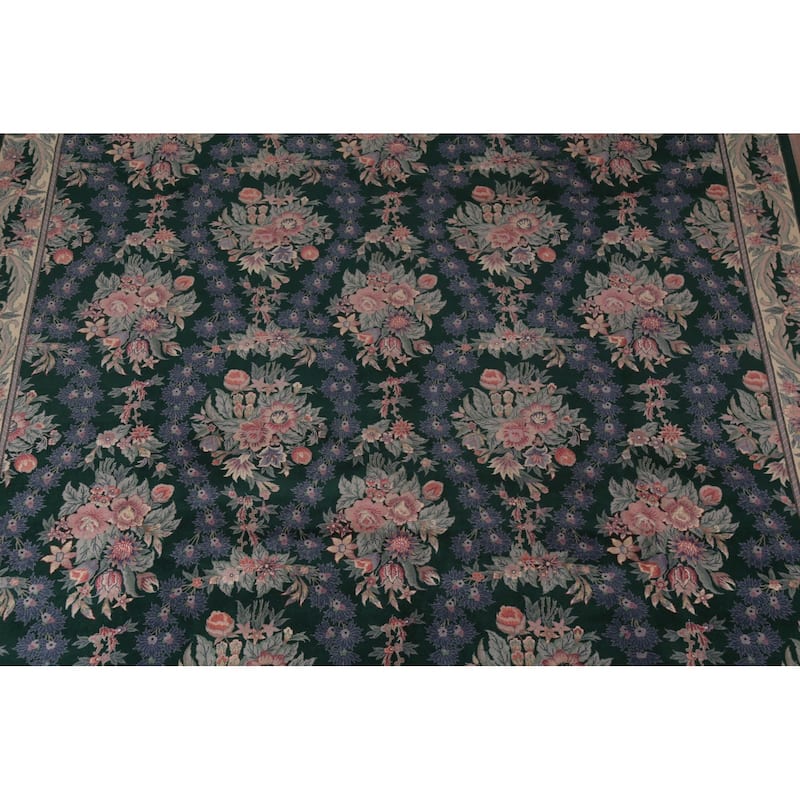 Vegetable Dye Green Aubusson Chinese Area Rug Hand-Knotted Wool Carpet - 8'11"x 12'2"