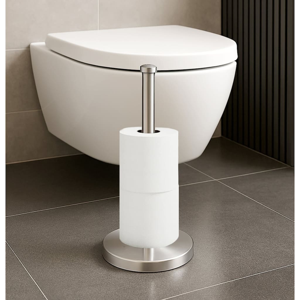 21.7" Tall - Silver Chrome Toilet Paper Storage Stand Holder - Silver Chrome - 21.7" x 5.9" x 5.9"