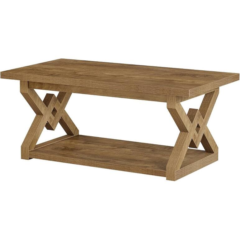 2-Tier Coffee Center Table, 47.24-Inch Farmhouse Rectangle Tea Cocktail Table with Open Storage Shelves