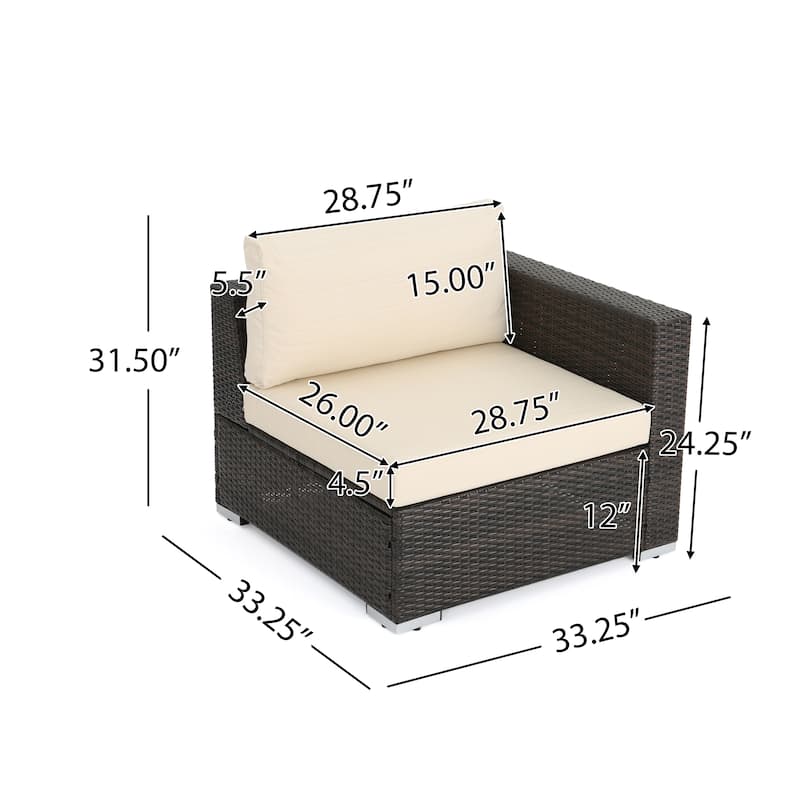 Roomfitters Outdoor Wicker Patio Chair, Modular Rattan Sectional with Cushions, Weather-Resistant Seating, Brown/Beige