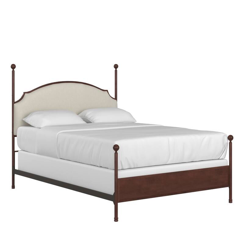 Andover Cream Curved Top Cherry Brown Metal Poster Bed by iNSPIRE Q Classic