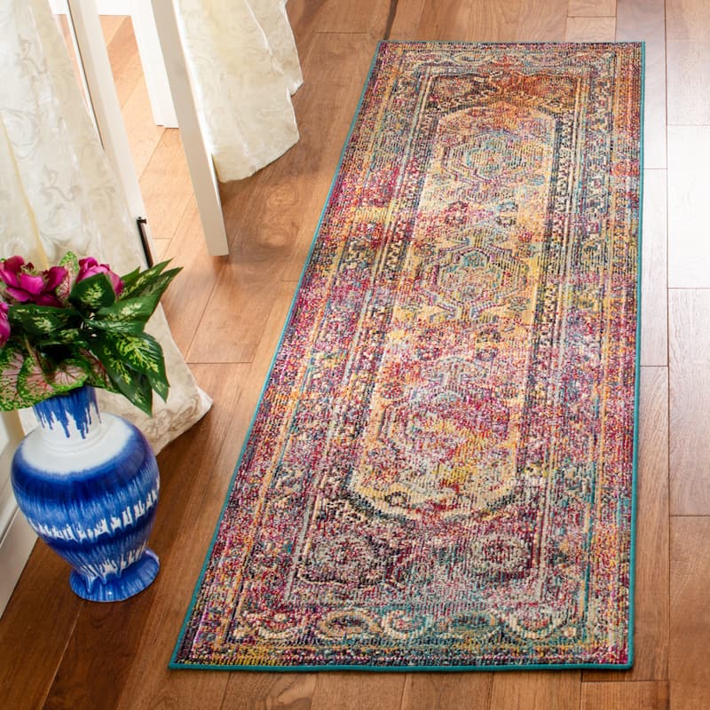 SAFAVIEH Crystal Elmije Vintage Boho Oriental Rug - 2'2" x 7' Runner - Teal/Rose