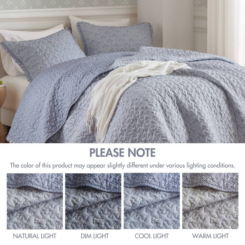 Madison ParK Linwood 3 Piece Ruffle Printed Quilt Set