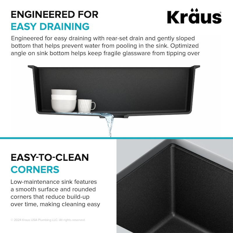 KRAUS Granite Black Onyx 31 inch 1-Bowl Undermount Kitchen Sink