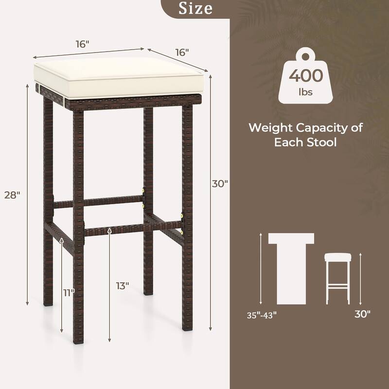 Gymax Wicker Bar Stools Set of 4 w/ Removable Seat Cushions Footrest