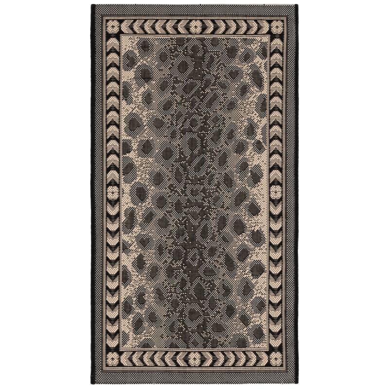SAFAVIEH Courtyard Sanyi Indoor/ Outdoor Waterproof Patio Backyard Rug - 2' x 3'7" - Grey/Black